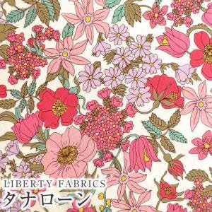 The image is a collage of various colorful flowers and plants, including roses, lilies, and other blooms in shades of pink, red, and green. The text "LIBERTY FABRICS" is visible, indicating the brand or type of the fabric.
