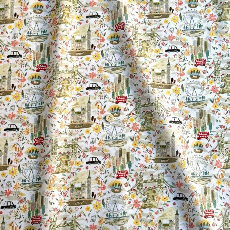 The image is a collage of various illustrations of landmarks and cityscapes, including ferris wheels, buildings, cars, and other iconic structures. The illustrations are arranged in a repeating pattern, creating a visually engaging and colorful display.