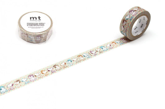a roll of Peanuts themed tape and a roll of regular tape on a white background.