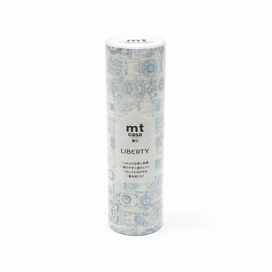 A cylindrical container with a patterned design on it, featuring the text "mt Cassa Liberty" and Japanese text.