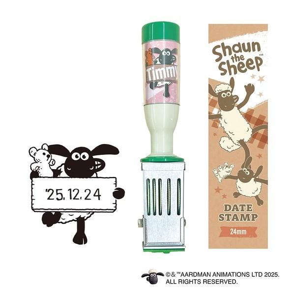a stamp, a bottle, and a sign related to the character Shaun the Sheep from the animated television series.
