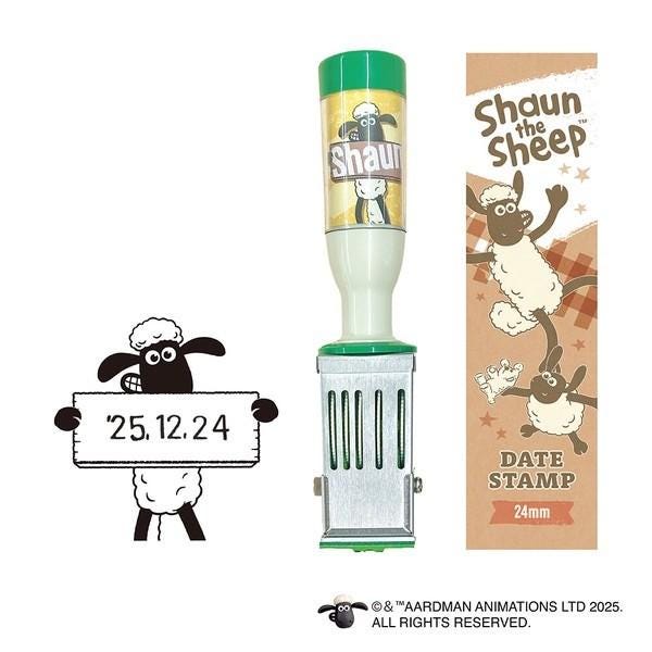 a stamp and a sign with a sheep character, both related to the Shaun the Sheep animated series.