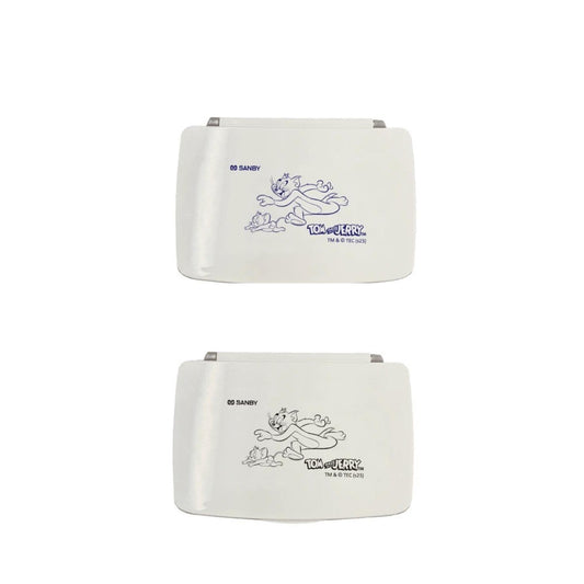 two identical white rectangular objects with blue text and cartoon-style illustrations on them.