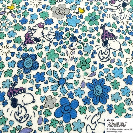 The image is a collage of various cartoon characters and floral designs, including Snoopy, a character from the Peanuts comic strip.