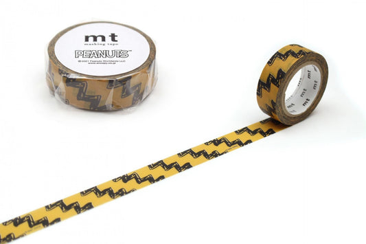 a roll of tape with a peanut butter and jelly pattern and a roll of tape with a zigzag pattern.