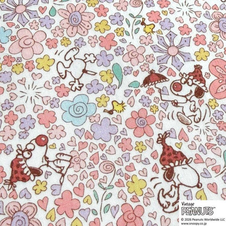 The image is a collage of various cartoon characters and floral designs, including Snoopy, Peanuts, and other Peanuts characters, all set against a background of colorful flowers and leaves.