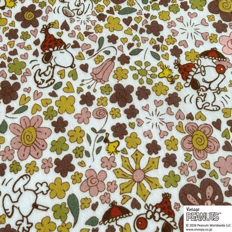 The image is a collage of various cartoon characters and floral designs, including Snoopy, Peanuts, and other Peanuts characters, as well as flowers and leaves.