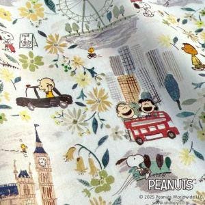 The image is a collage of various cartoon characters and scenes, including Peanuts characters, a ferris wheel, a clock tower, and other elements.