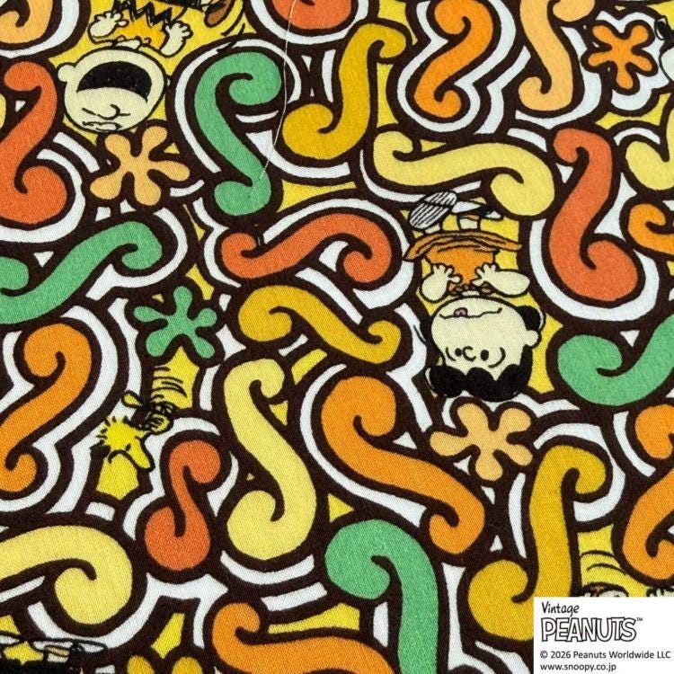 The image is a vibrant and colorful collage featuring various cartoon characters and patterns, including Peanuts characters and abstract designs.