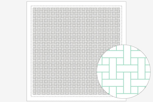 a square with a grid-like pattern of black and white squares, and a circular pattern of green and white squares.