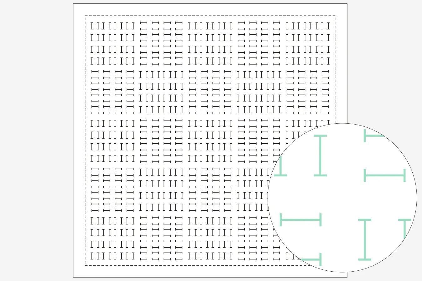 a grid-like pattern with a large number of small black squares arranged in a square format.