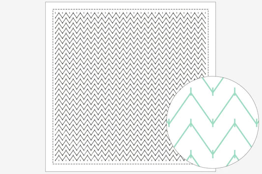 a square with a zigzag pattern, and there is a circular pattern with green lines inside it.