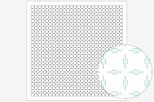 a square with a grid-like pattern of small circles or dots, and a circular pattern with green lines or dots on it.