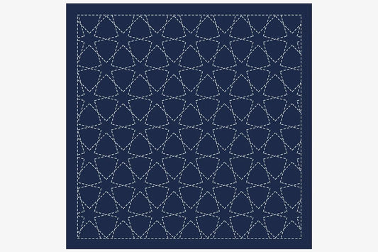 a square with a repeating pattern of white stars and lines, creating a visually striking and symmetrical design.