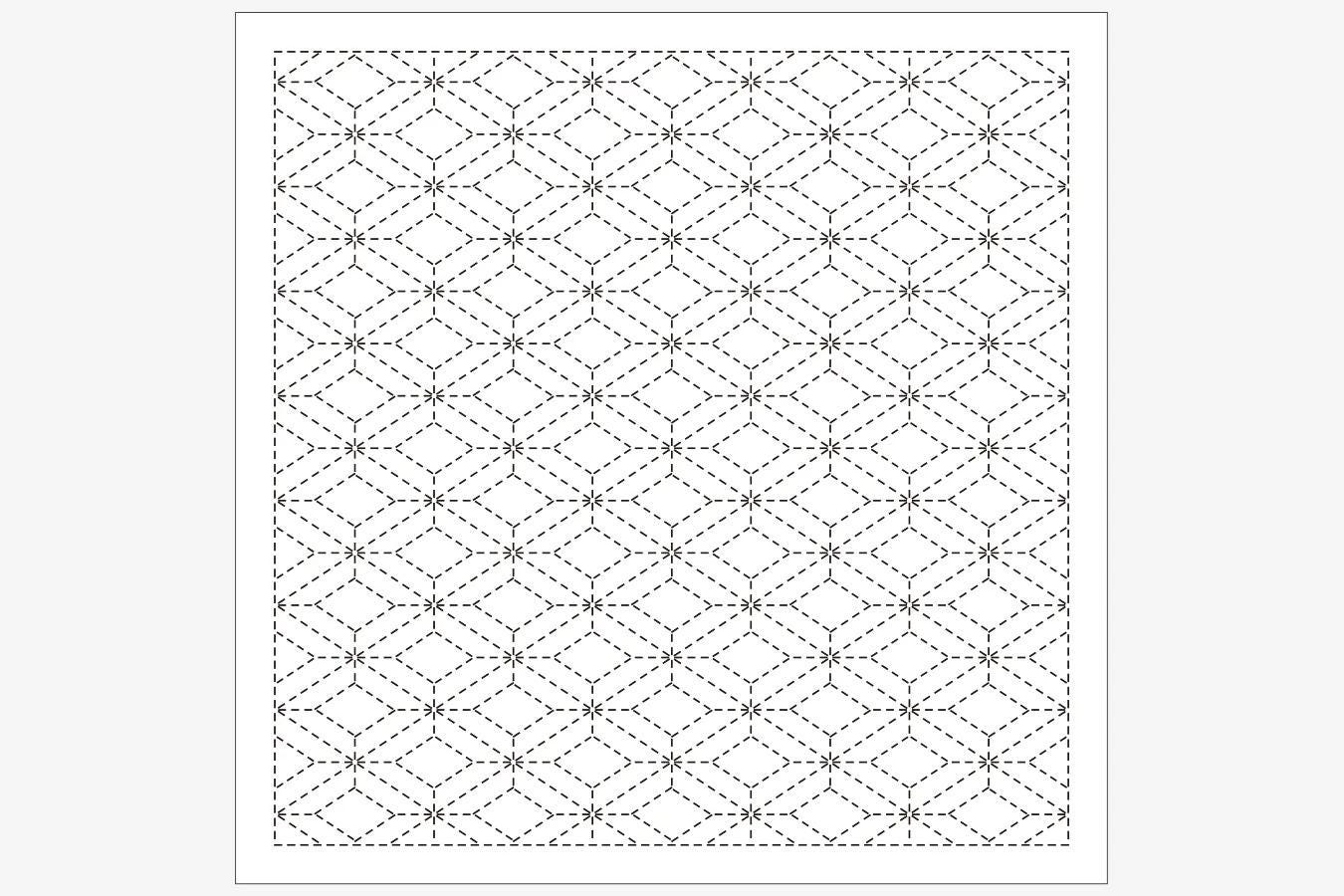 The image is a black and white geometric pattern consisting of a repeating diamond-shaped design with small white dots or stars in the center.