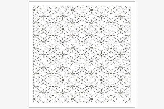 The image is a black and white geometric pattern consisting of a repeating diamond-shaped design with small white dots or stars in the center.