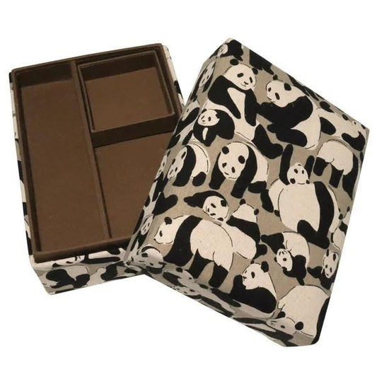 a square box with a black and white panda pattern on it.