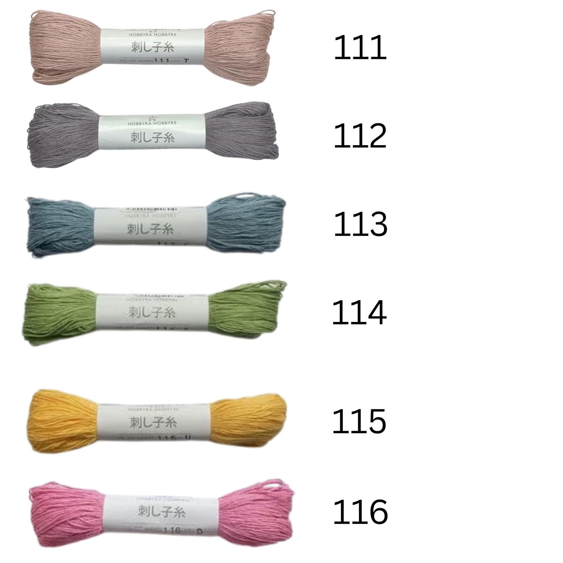 six spools of thread with different colors, each labeled with a number.