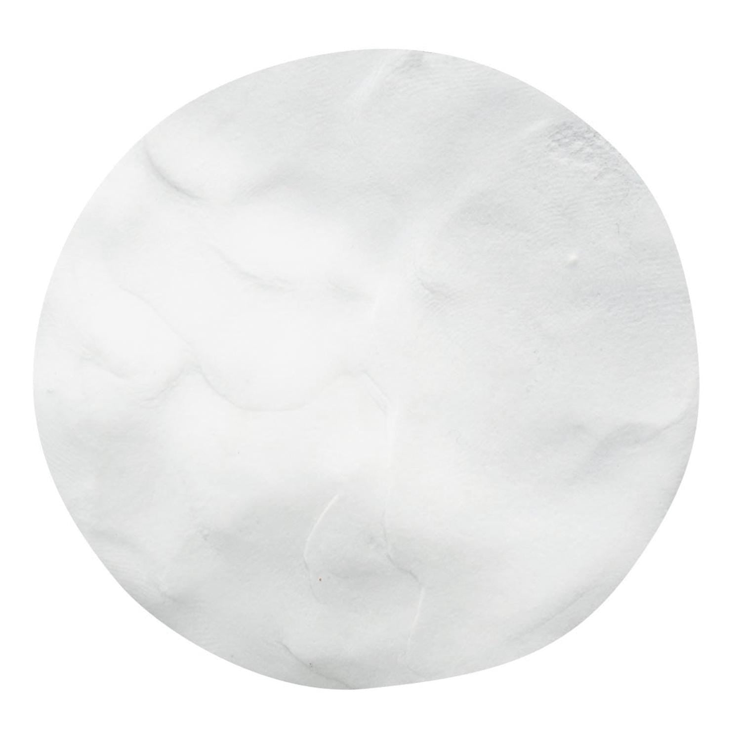A white circular shape with a textured, wavy appearance.
