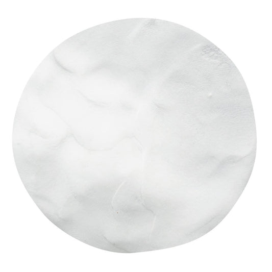 A white circular shape with a textured, wavy appearance.