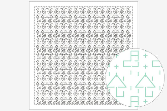 a grid of small black triangles, and there is a circular pattern of green triangles in the bottom right corner.