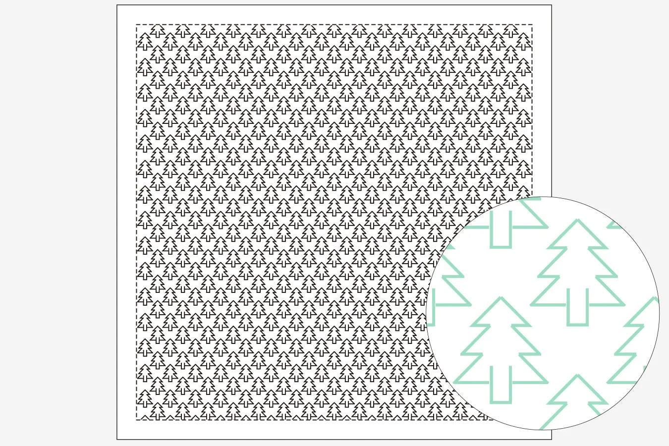 a repeating pattern of black and white triangles, with a circular pattern of green triangles overlaid on it. The pattern is composed of numerous small triangles, creating a visually striking and intricate design.