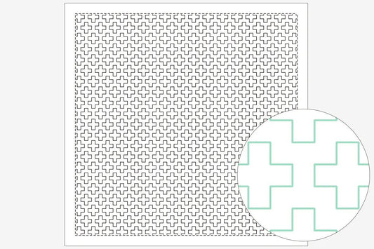 a square with a repeating pattern of black and white squares, and a circular pattern of green and white squares.