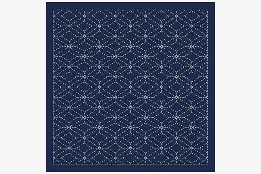 a blue and white geometric pattern with a repeating diamond shape design.