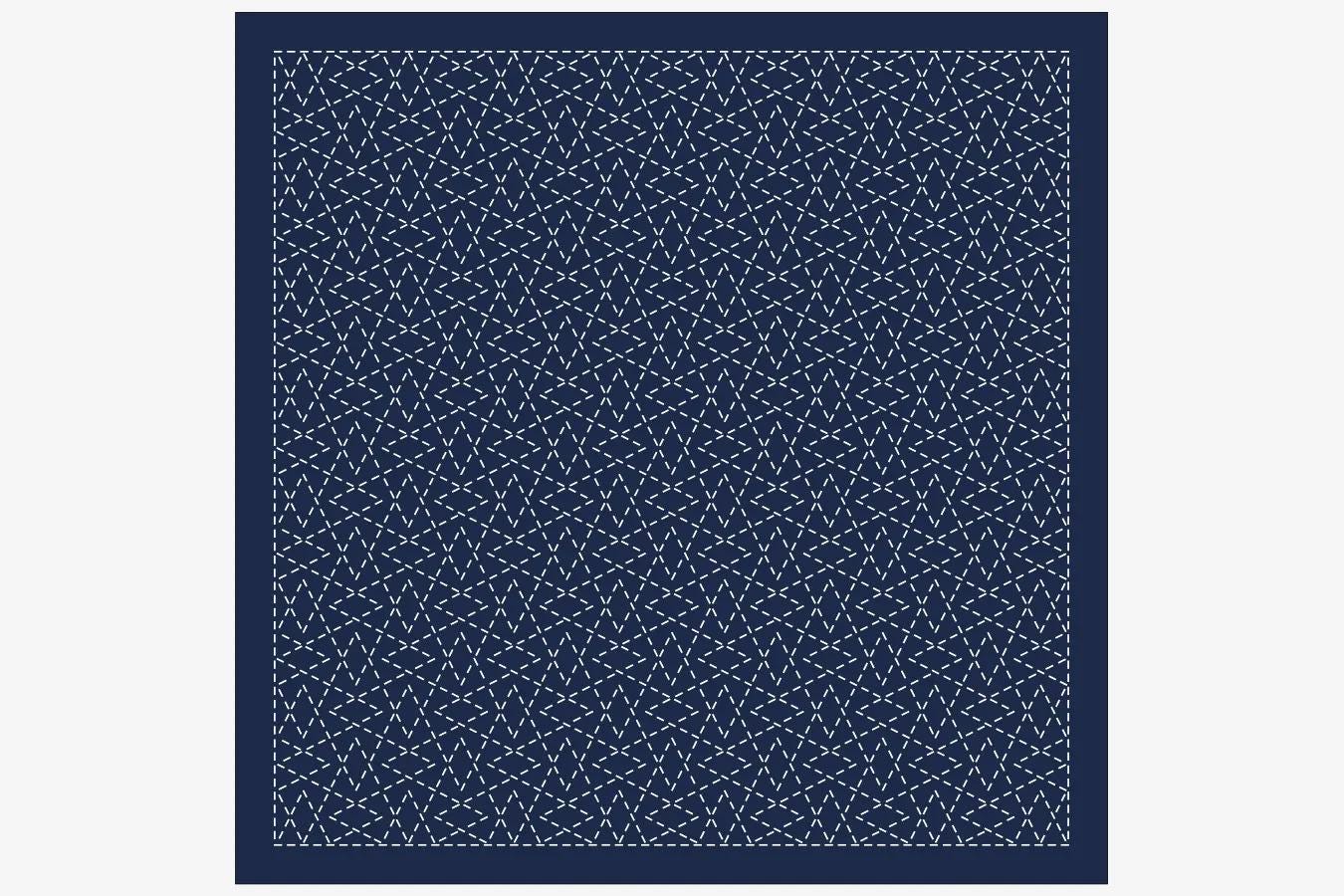 a navy blue background with a repeating pattern of white diagonal lines, creating a visually striking and geometric design.