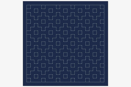 a repeating pattern of white dots arranged in a grid-like fashion on a navy blue background.