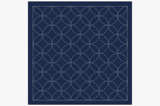 a repeating pattern of white circles on a navy blue background.