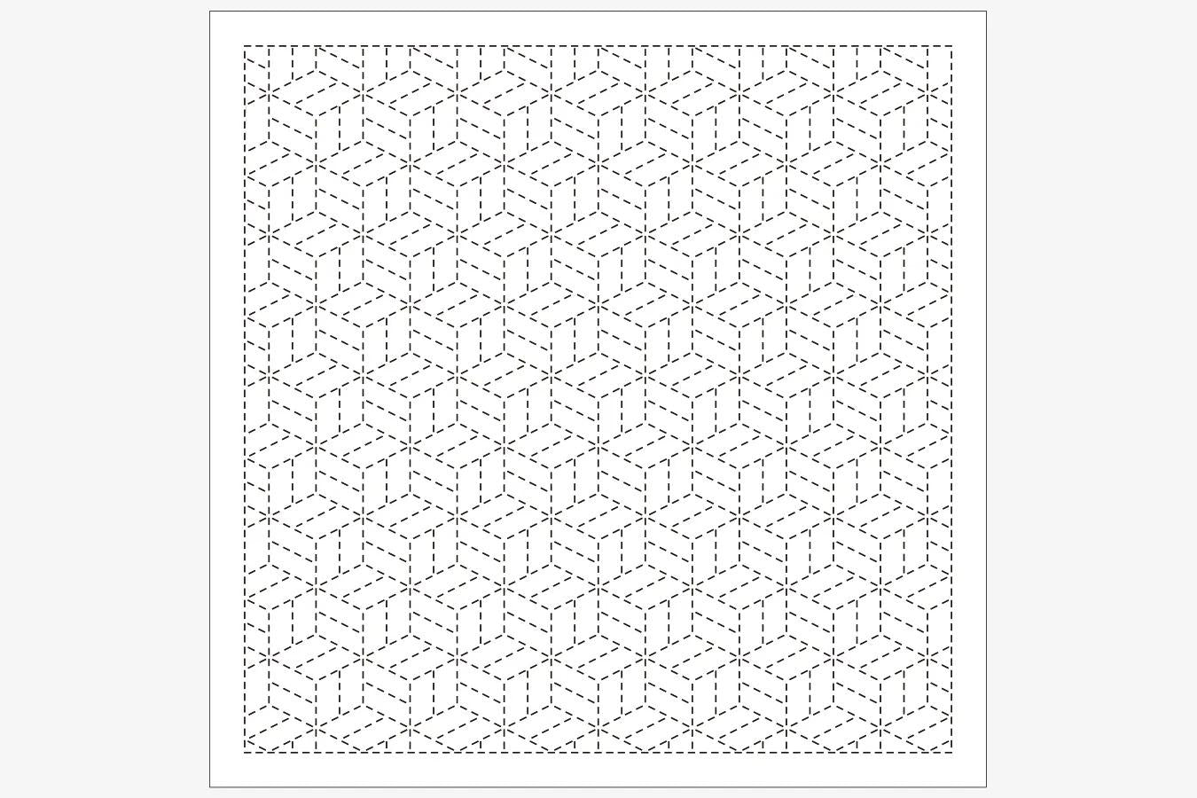 The image is a black and white geometric pattern consisting of a repeating hexagonal design.