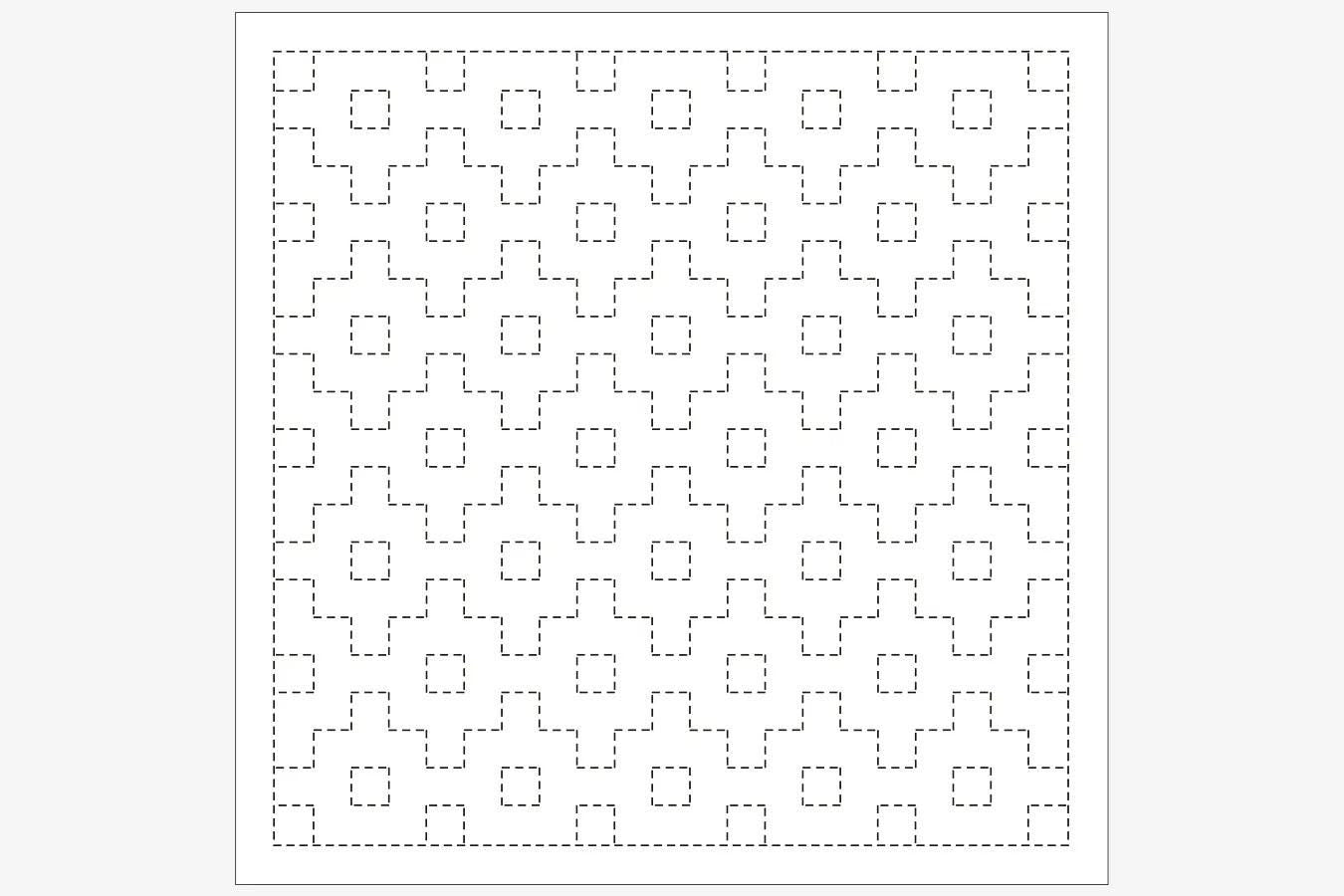 a repeating pattern of square shapes, with each shape being a combination of a cross and a square. The pattern is outlined in black, creating a visually striking contrast against the white background.