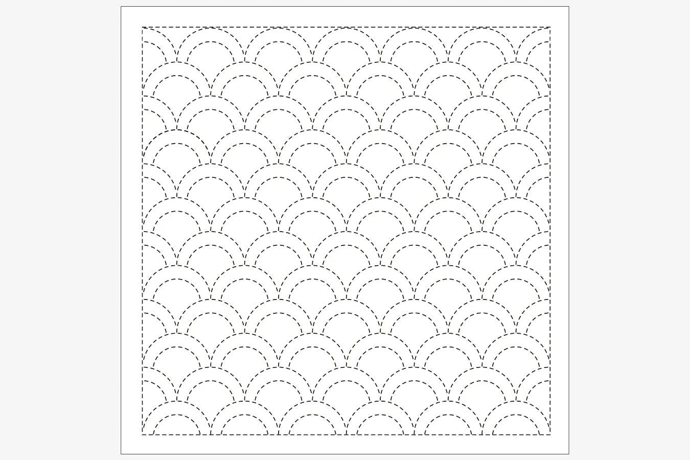 a repeating pattern of circles or ovals, with each circle being slightly larger than the one before it, creating a sense of depth and movement. The pattern is outlined in black, which makes it stand out against the white background.