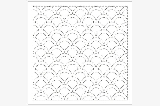 a repeating pattern of circles or ovals, with each circle being slightly larger than the one before it, creating a sense of depth and movement. The pattern is outlined in black, which makes it stand out against the white background.