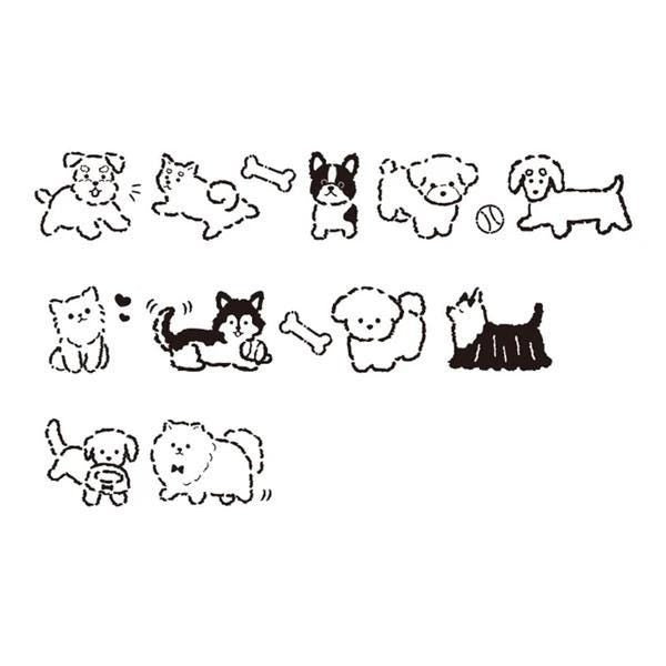 a collection of black and white line drawings depicting various cartoon-style dogs and cats.