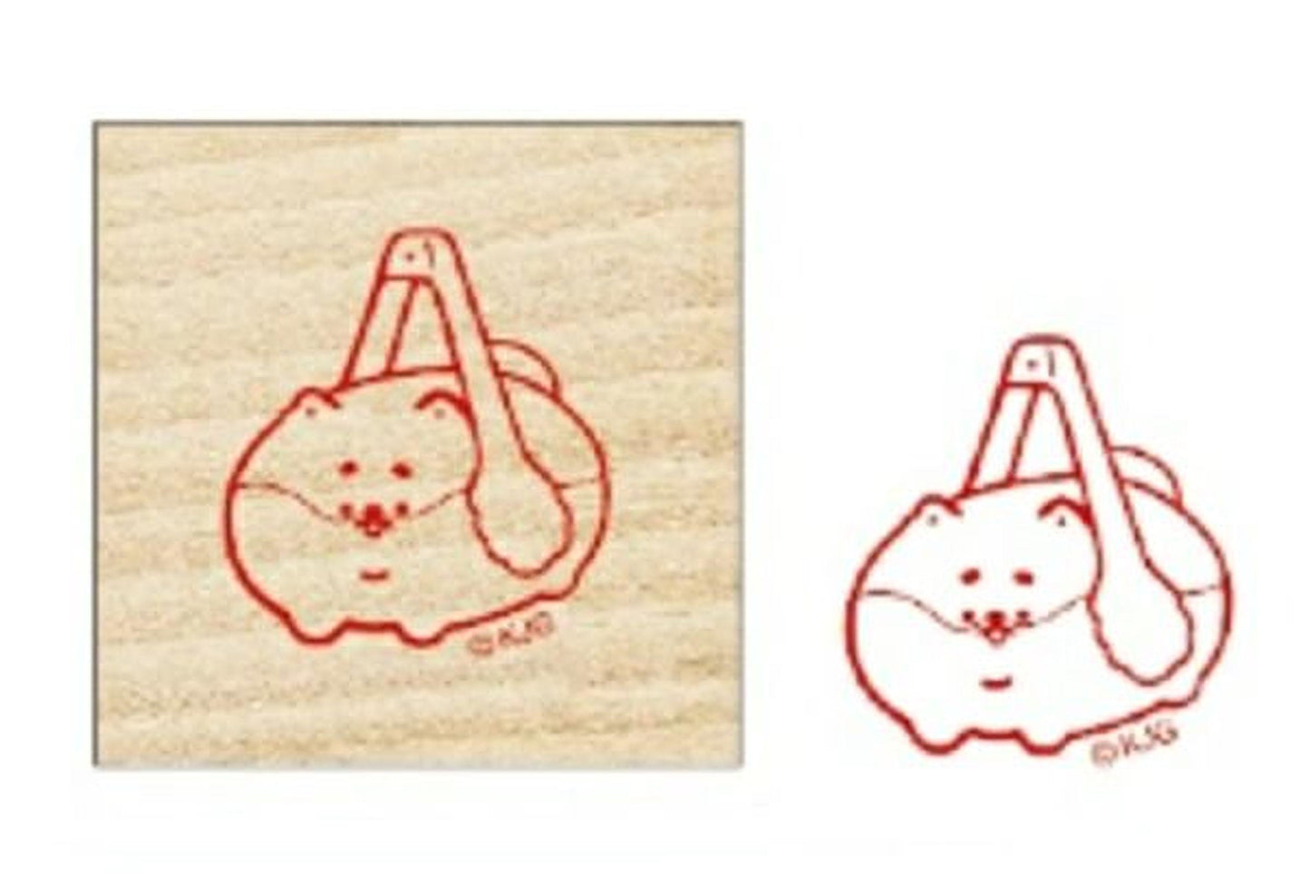 two red illustrations of a cat, one larger and one smaller, both depicting the cat with a spoon.