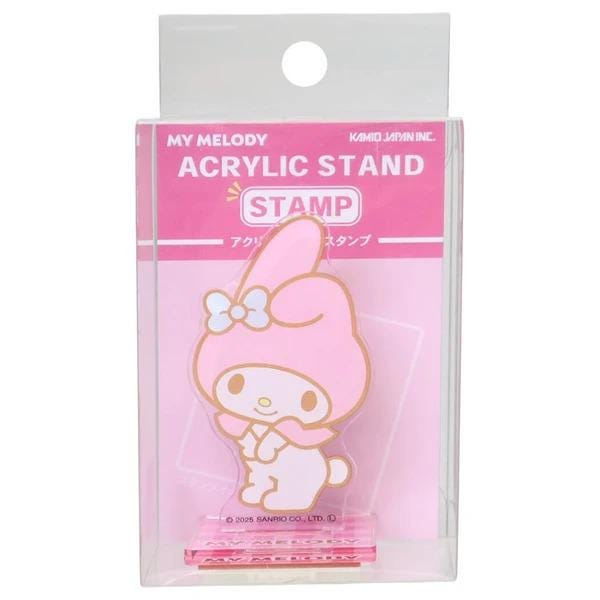 a pink and white My Melody Acrylic Stand stamp with a cute cartoon character on it.