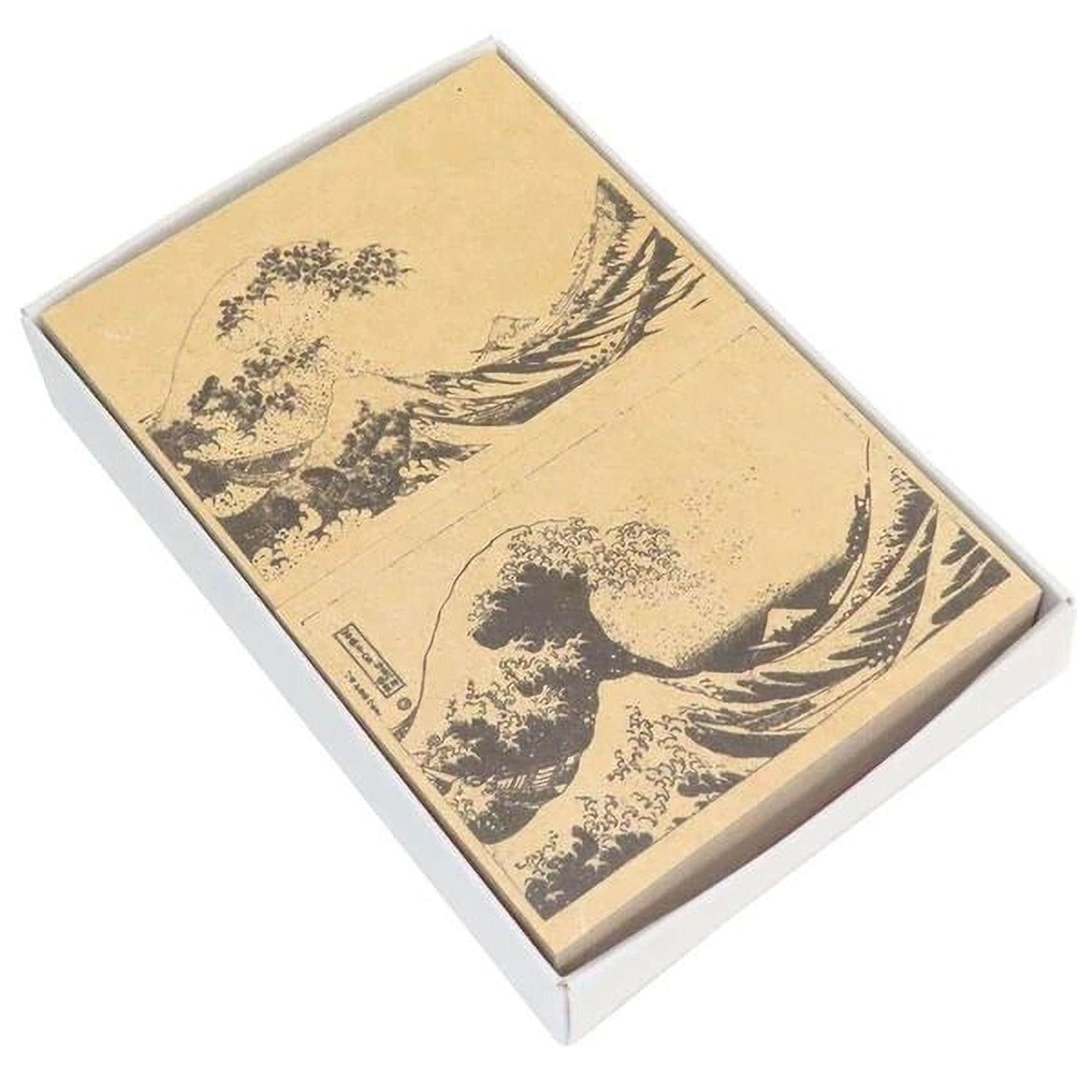 The image is a rectangular box containing two black and white printed images of a wave, likely inspired by the famous Japanese woodblock print "The Great Wave off Kanagawa" by the artist Hokusai.