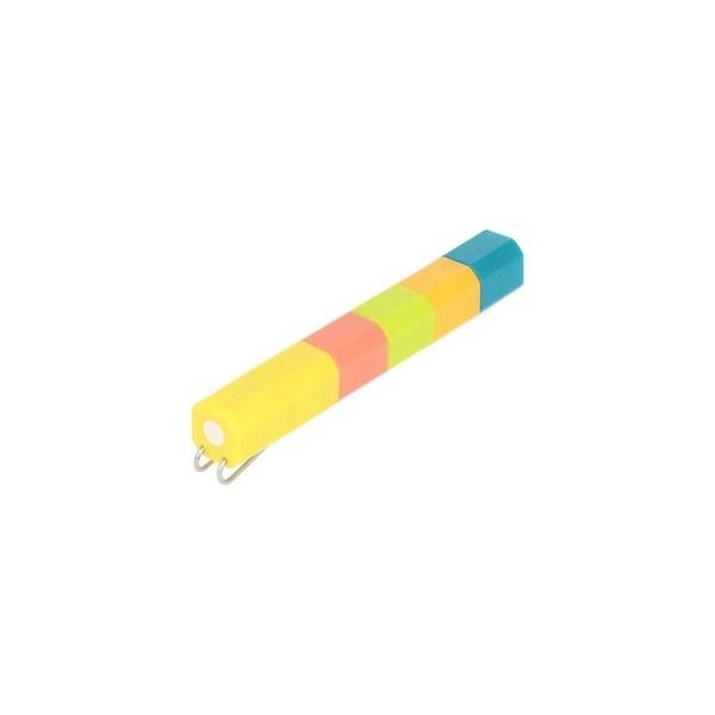 A colorful, multi-colored pencil is shown against a white background.