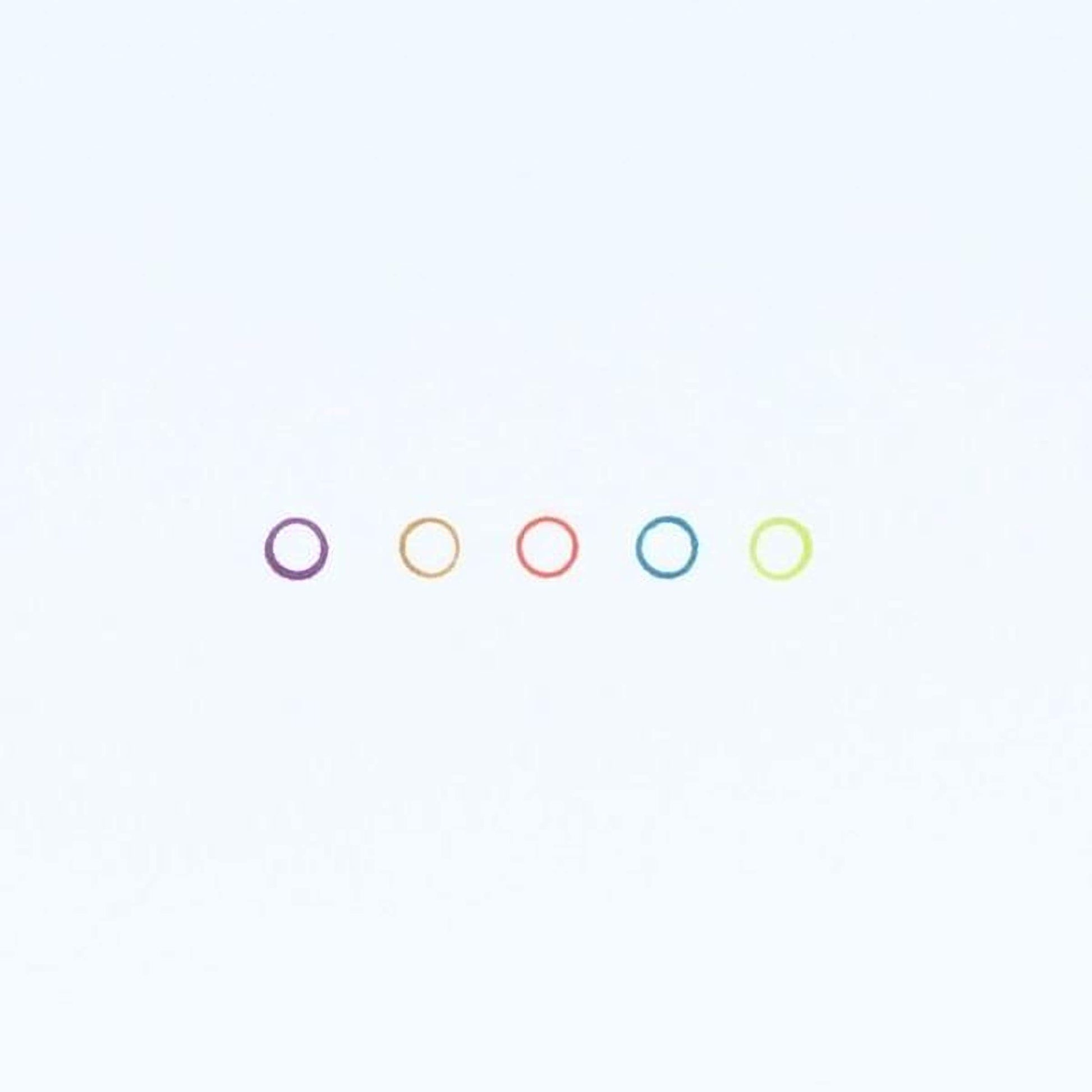 five circles of different colors: purple, orange, red, blue, and green.