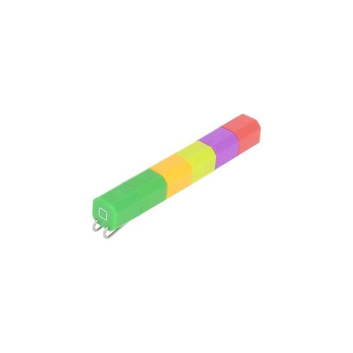 A colorful, multi-colored pen with a green cap and a row of colored blocks.