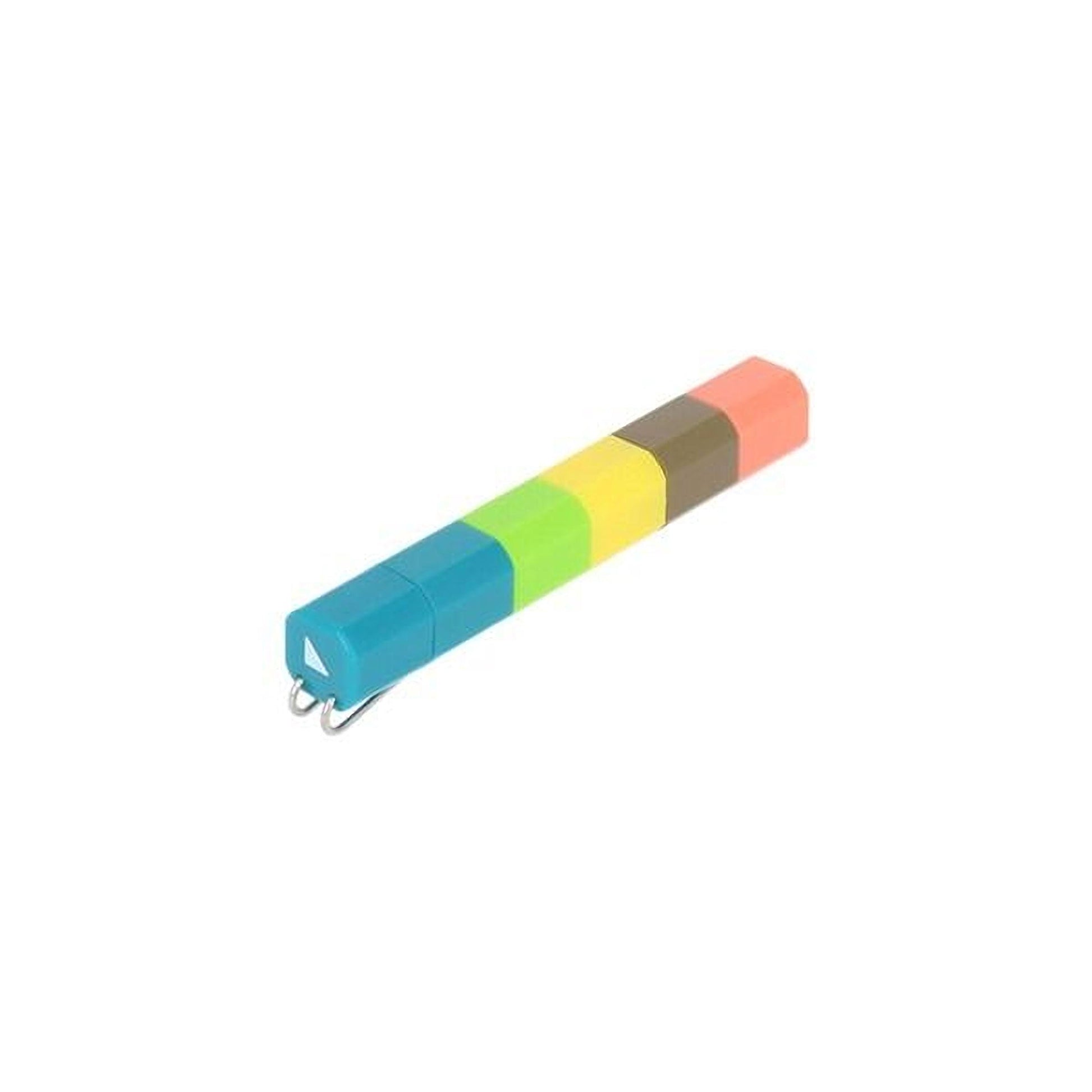 A colorful pen with a blue cap and a row of colored sections.