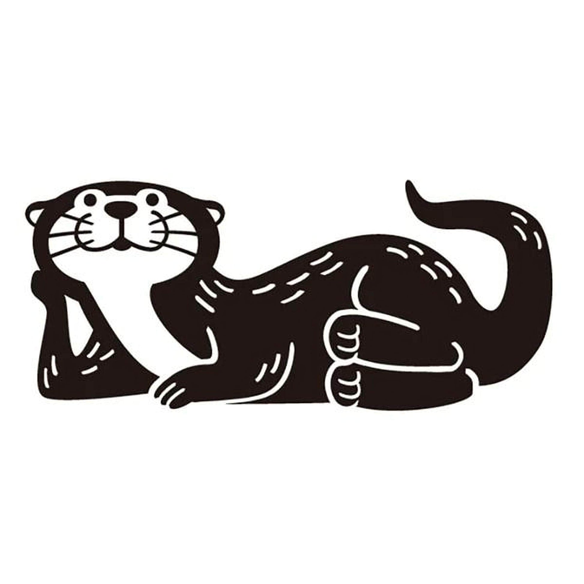 A black and white illustration of an otter.