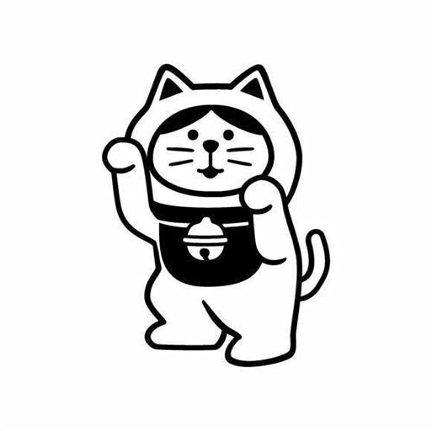 A cartoon cat wearing a bell around its neck and a hooded jacket.