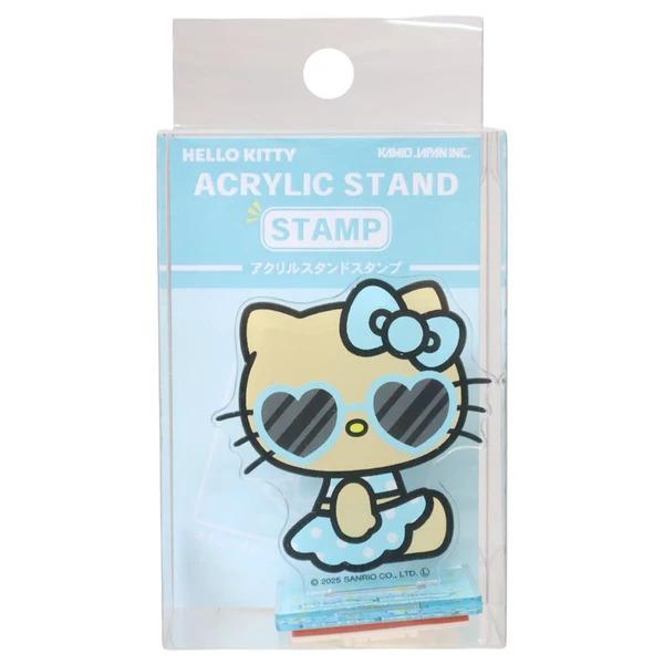 A Hello Kitty stamp stand with a cute cartoon image of the Hello Kitty character wearing sunglasses and a bow.