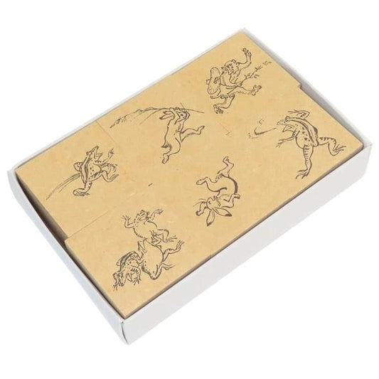 a set of six blocks, each featuring a different animal illustration, such as a frog, a bird, and a cat.