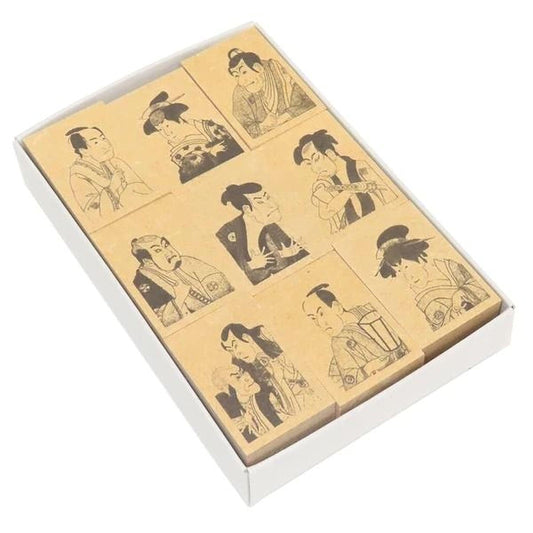 a collection of nine black and white illustrations depicting various characters, arranged in a grid-like pattern.