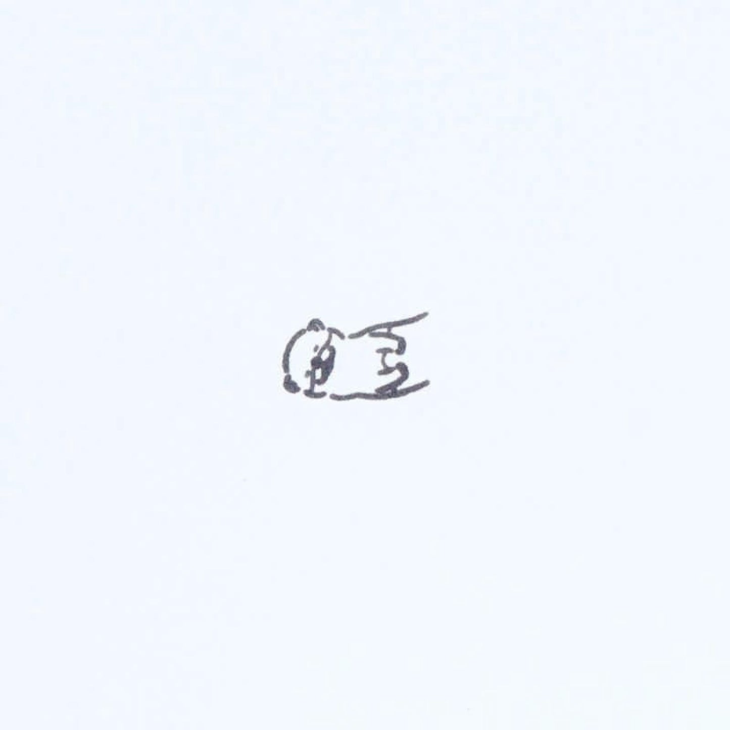 A simple black and white line drawing of a panda bear lying down.