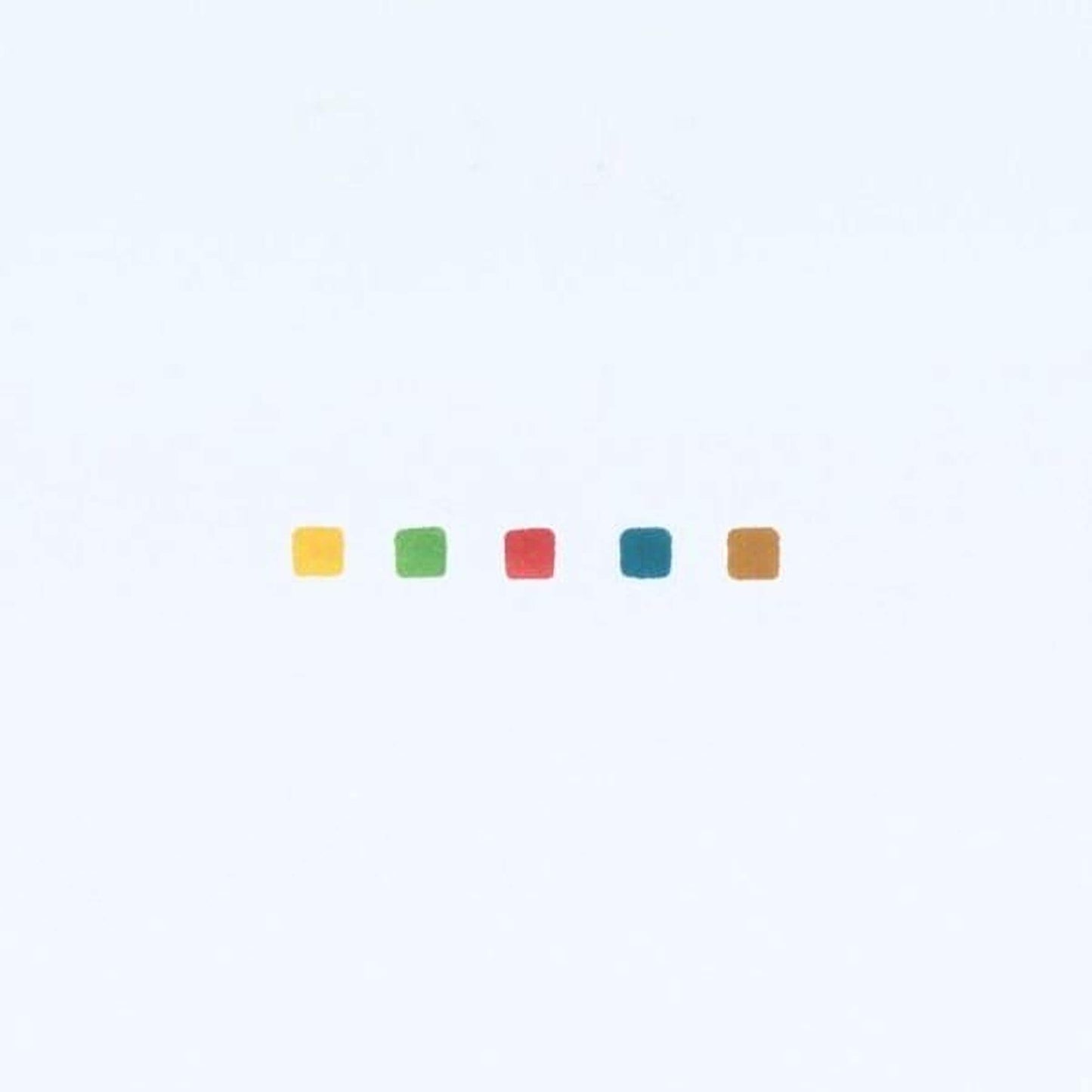 five small squares in different colors: yellow, green, red, blue, and brown.